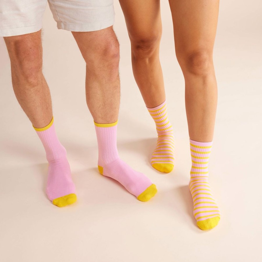 Socks & Slides Hommey | Socks 2 Pack Pink Lemonade Stripes