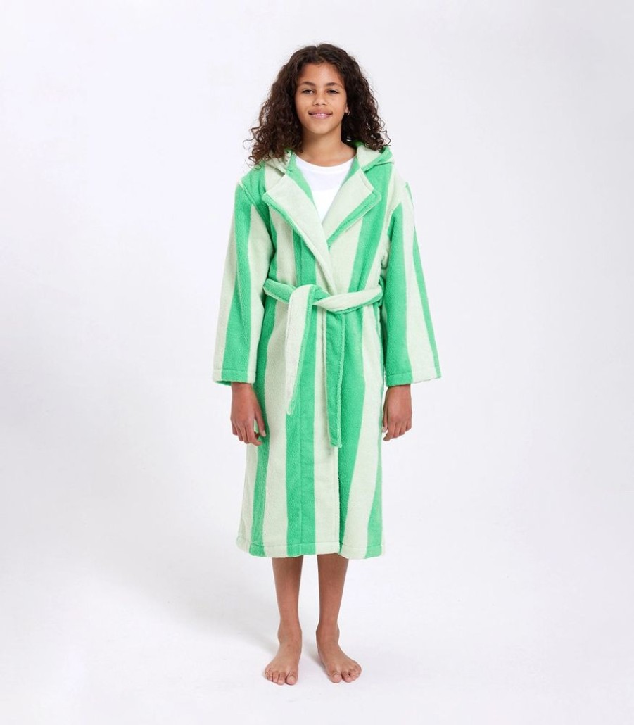 Robes Hommey | Kids Robes - Green & White | Green & White Hommey Kids Dressing Gown | Hommey Margarita Stripes