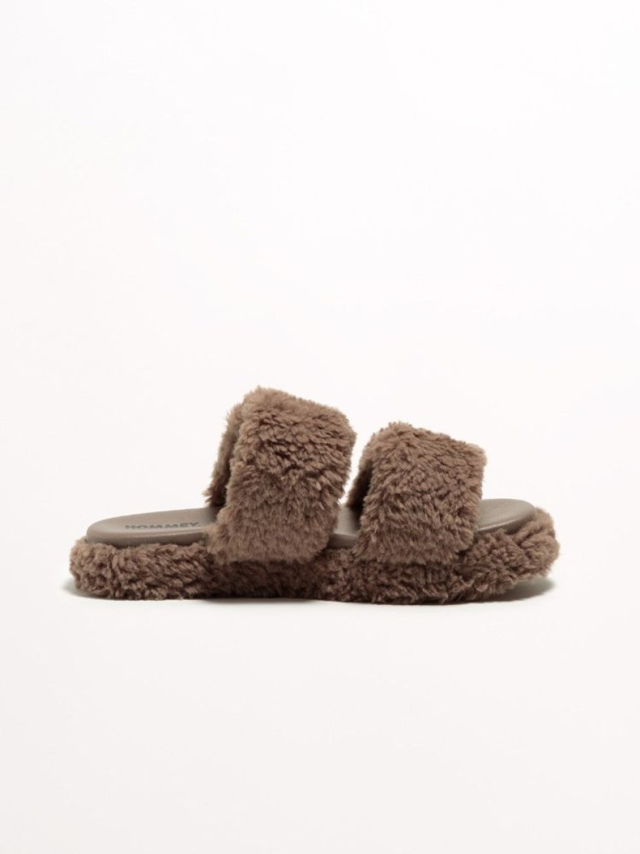 Socks & Slides Hommey | Willow Slide - Neutral Grey | Adjustable, Cosy, Vegan Platform Slippers Mushroom