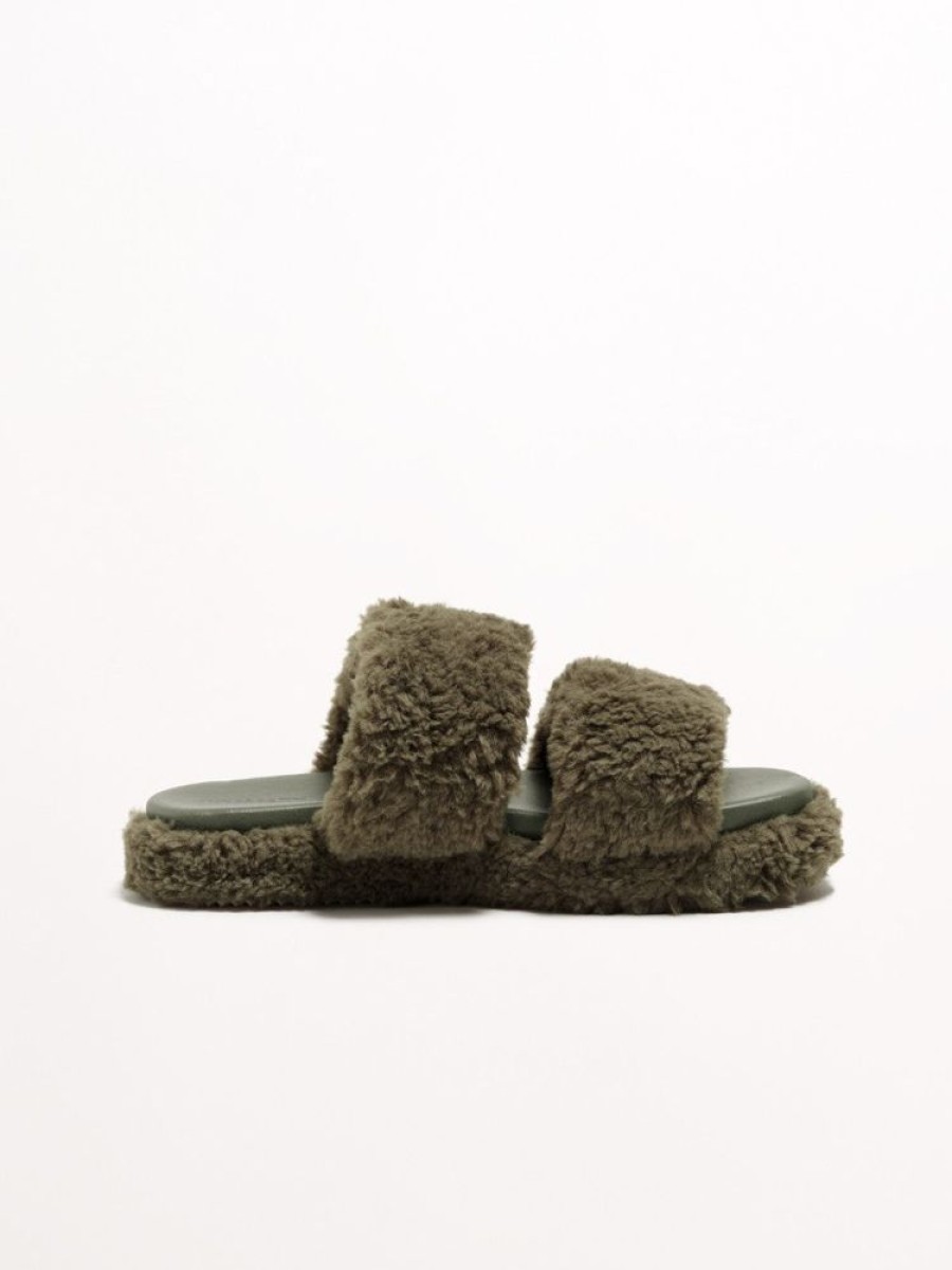 Socks & Slides Hommey | Willow Slide - Green | Adjustable, Cosy, Vegan Platform Slippers Olive